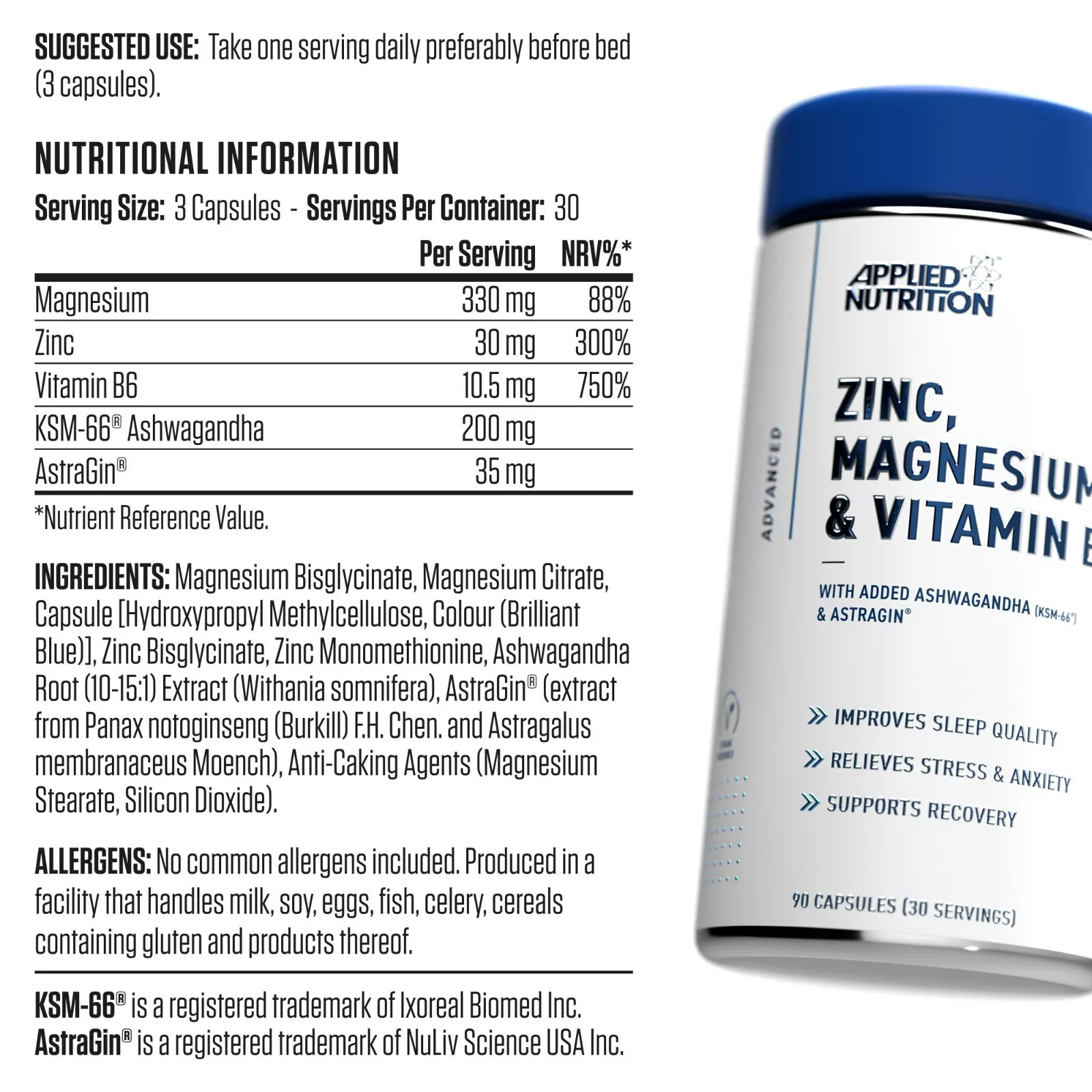 Zinc, Magnesium & Vitamin B6 Capsules With Ashwagandha (ZMA)